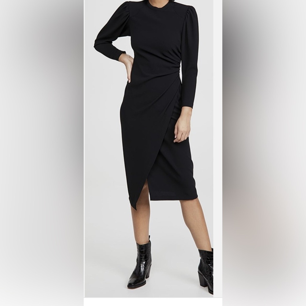 NWOT A.L.C Meline Dress Black Long Puff Sleeves Midi Size 6